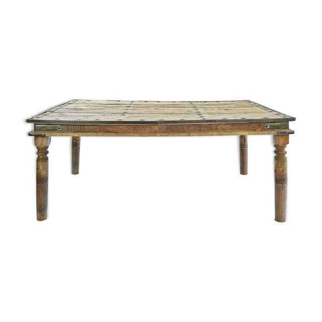 Brown Carved and Studded Wooden Dining Table, 1940s For Sale - Image 8 of 8