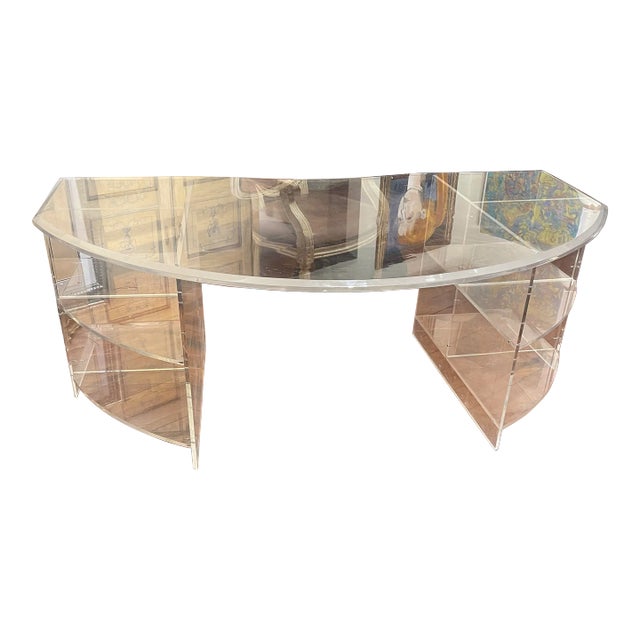 1970s Monumental Lucite Demilune Desk For Sale