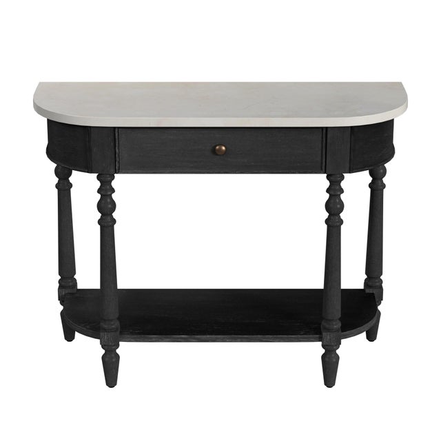 Black Danielle 40 in. W Rectangular Marble and Wood 1 Drawer Console Table with Lower Open Shelf, Washed Black For Sale - Image 8 of 8