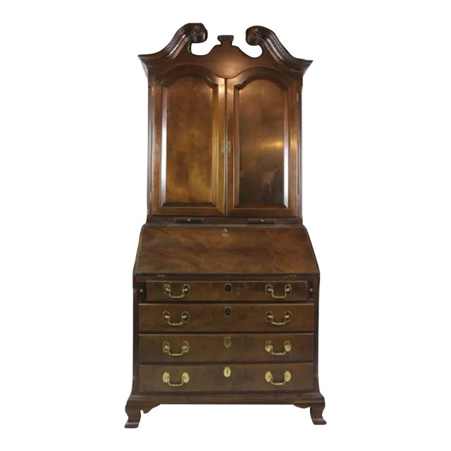 Late 20th Century Maitland Smith Flame Mahogany Chippendale Style Secretary Desk With Bookcase For Sale