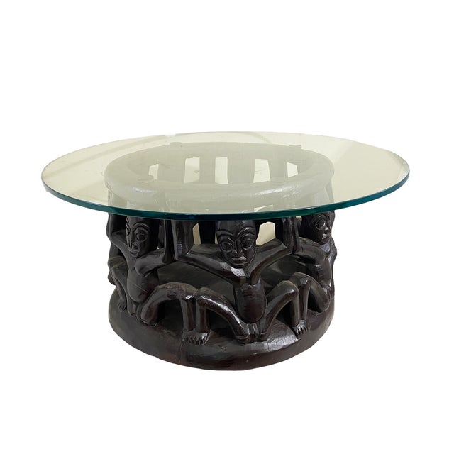 African Vintage African Bamileke Coffee Table W /Glass Top Cameroon. For Sale - Image 3 of 6
