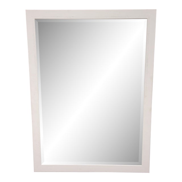 Contemporary White Dotted-Trim Rectangular Wall Mirror For Sale