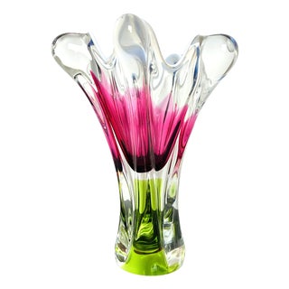 Model 316/1/25 Pink and Green Art Glass Vase by Josef Hospodka for Chřibská, Czechoslovakia, 1960s For Sale