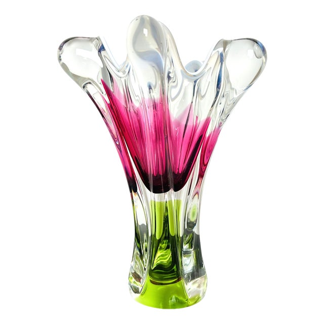 Model 316/1/25 Pink and Green Art Glass Vase by Josef Hospodka for Chřibská, Czechoslovakia, 1960s For Sale