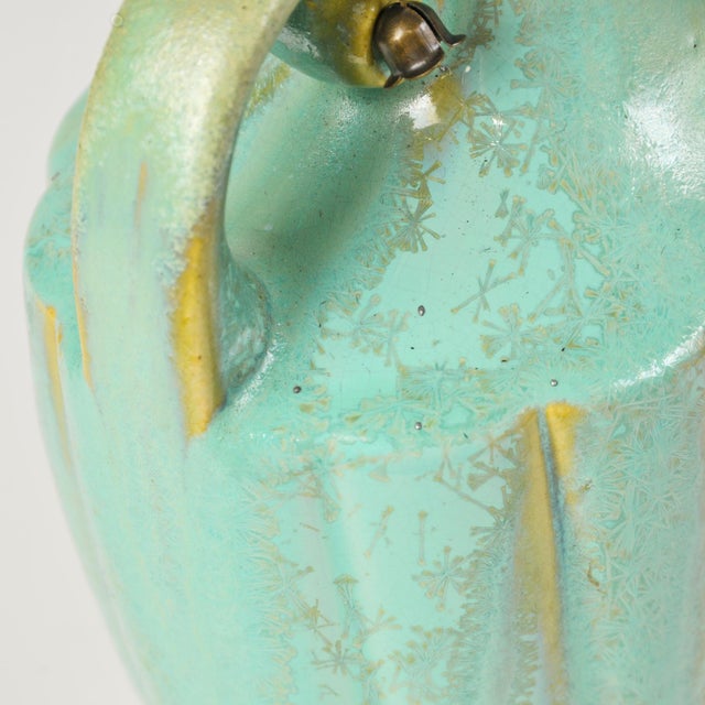 Antique Celadon Glazed Ceramic Urn Lamp With Bronze Base For Sale - Image 12 of 18