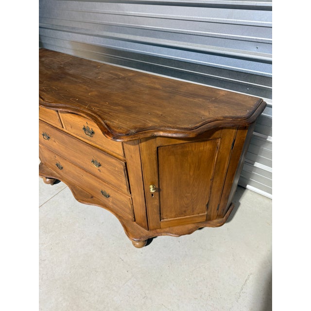 Antique Pine Serpentine Sideboard With Drawers and Cabinet Storage From England For Sale - Image 6 of 18