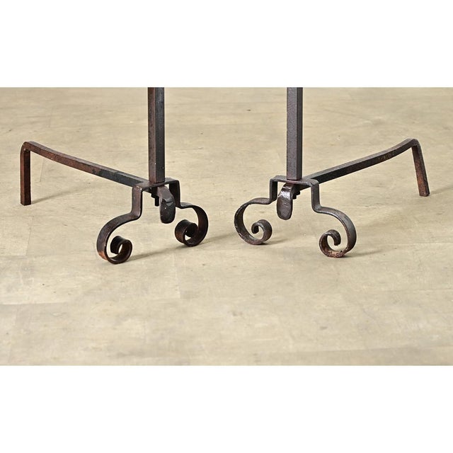 French Pair of 19th Century Hand-Forged Iron Andirons For Sale - Image 4 of 10