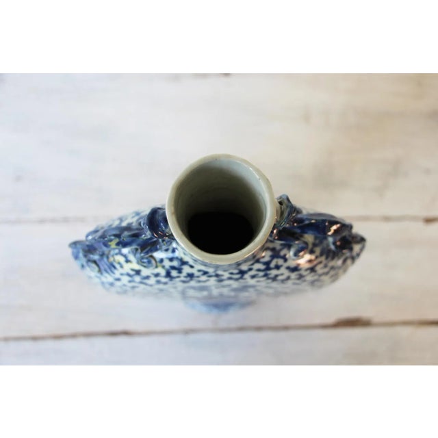 Blue and White Lotus Moonflask Vase, Handpainted, Qing Dynasty, Circa: 1880 For Sale - Image 10 of 13