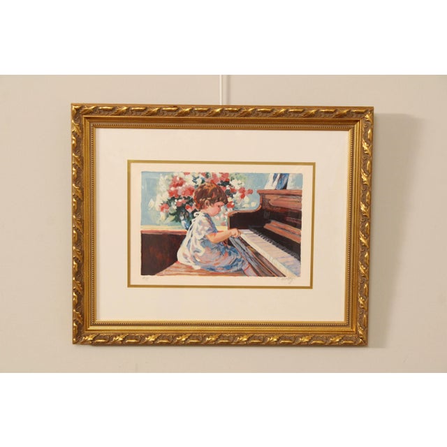 Quality Custom Framed Limited Edition Artist's Proof Serigraph Print of Child at Piano, Signed Lower Right