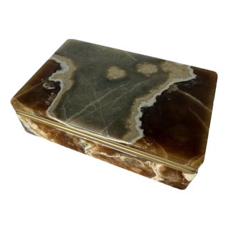 1960’s Italian Vintage Agate Stone Jewelry Box With Gilt Brass Hardware For Sale