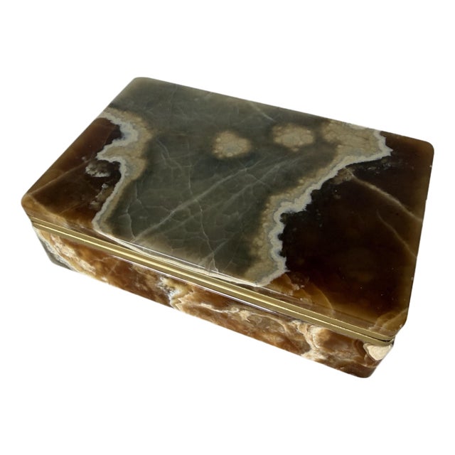 1960’s Italian Vintage Agate Stone Jewelry Box With Gilt Brass Hardware For Sale