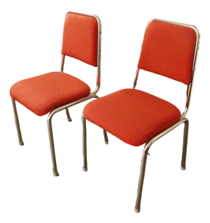 Set of Vintage Chrome Frame Chairs with Red Upholstery, 1970s