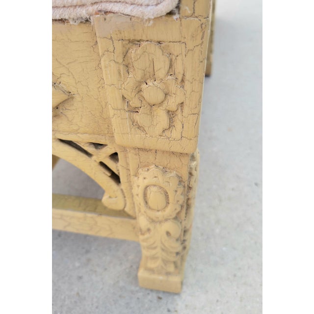 Vintage Italian Baroque Style Heavily Carved Floral Scrolled Arm Hall Benches- A Pair For Sale - Image 9 of 15