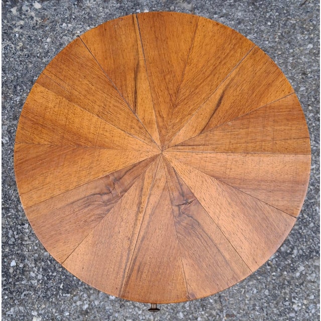 Tan Mid 20th Century Italian Biedermeier Style Walnut Tripod Single Drawer Candle Stand Side Table For Sale - Image 8 of 11