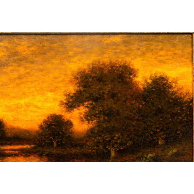 Early 20th Century American Antique Oil Painting of Evening Landscape by George W. Drew For Sale - Image 5 of 18