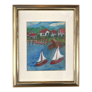 Original Signed and Framed Primitive Mixed Media Drawing Signed 'Belle'