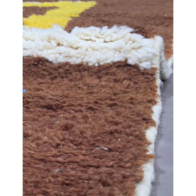 Brown Mustard Handwoven Berber Wool Rug - 9.5 X 6.6 Ft For Sale - Image 4 of 6