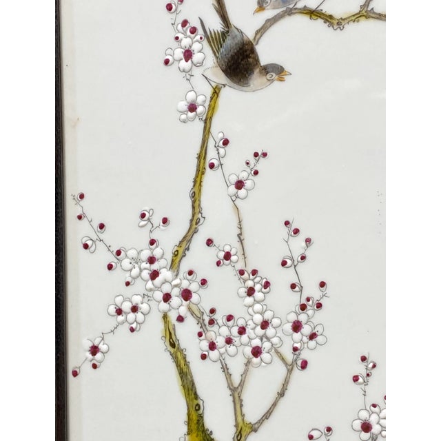 1980s Chinoiserie Hand Painted Famille Rose Porcelain Panel 50" H For Sale - Image 5 of 13