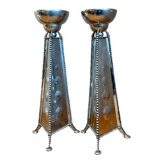 Vintage 1994 Signed Mirrored Candlestick Holders - A Pair For Sale