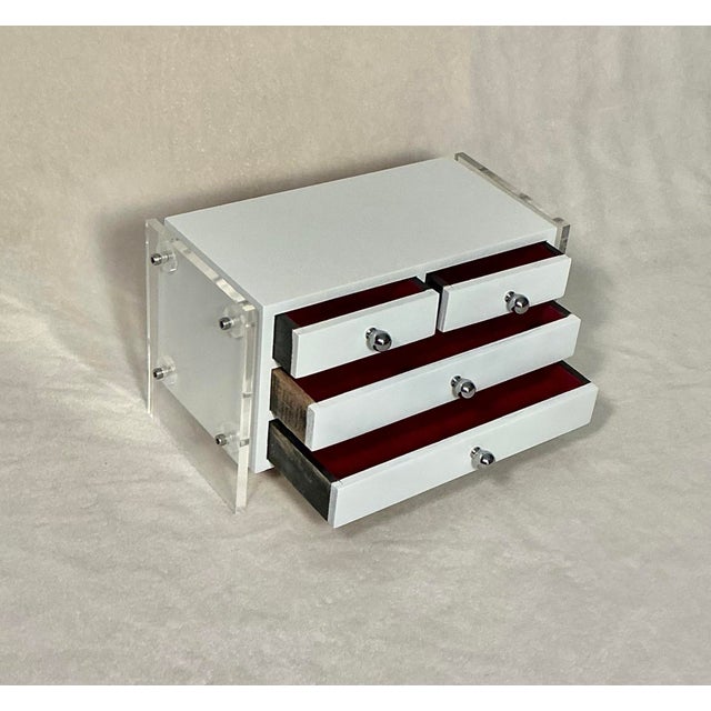 White 1970s Mid Century Modern Jewelry Chest of Drawers Suspended Lucite White Lacquer For Sale - Image 8 of 12