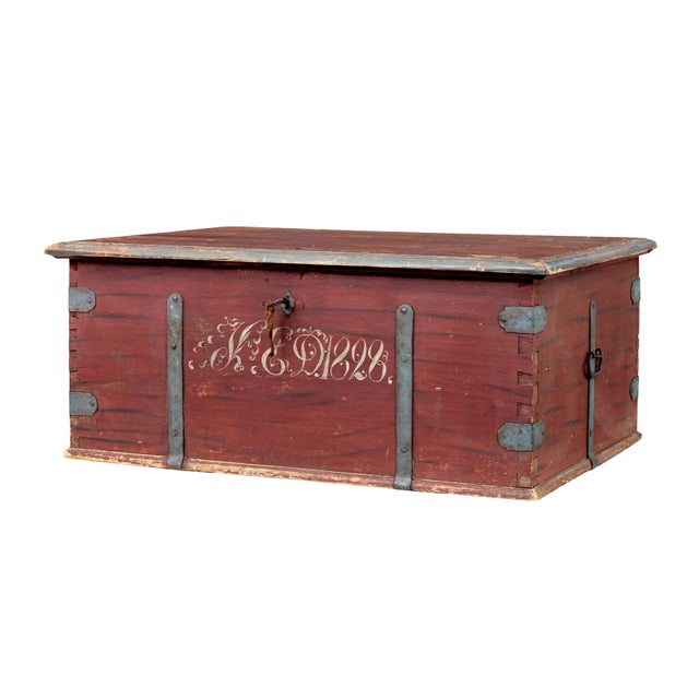 Brown Painted Pine Blanket Box, 1828 For Sale - Image 8 of 8