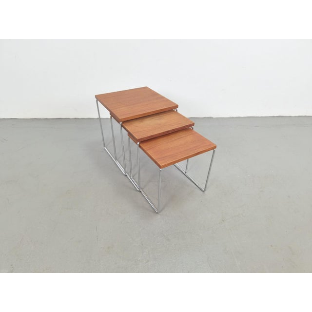 Brown Vintage Chrome and Teak Nesting Tables by Brabantia, 1960s, Set of 3 For Sale - Image 8 of 8