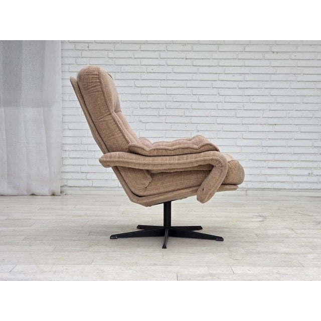Danish Swivel Armchair in Beige Furniture Fabric, 1970s For Sale - Image 6 of 18