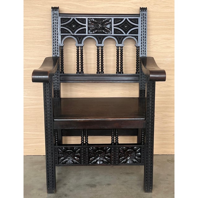 19th Century Spanish Colonial Altar Carved Armchairs with Wood Seat For Sale - Image 17 of 18