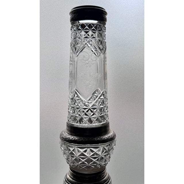 Exceptional pair of late 19th-century Belgian crystal vases with finely worked silver mounts by the renowned Brussels...