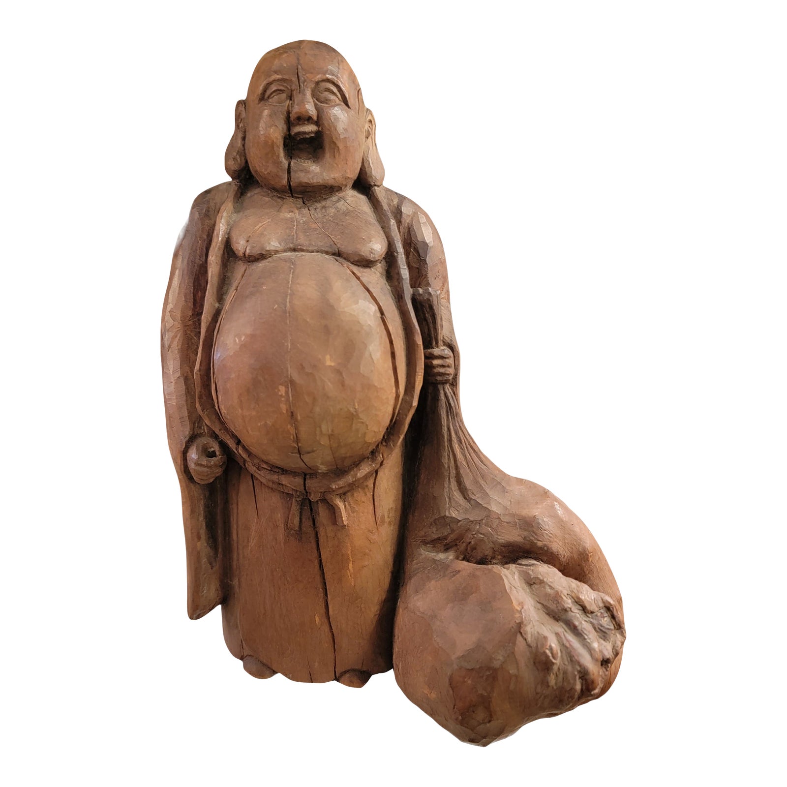 Wooden Hand Carved Vintage Buddha Statue Chairish