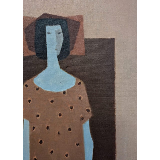 Mid-Century Modern 'Woman With a Red Flower' Vintage Figurative Oil Painting by Swedish Artist Fabian Lundqvist (1913-1989), Framed For Sale - Image 10 of 10