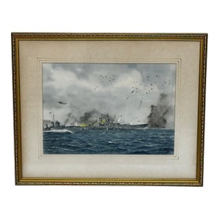 1960s Eric Tufnell Battleship Yamato Naval Battle Watercolor With Provenance For Sale
