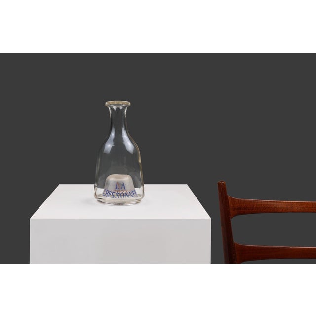 Rare and beautiful antique Absinthe carafe with magnifying frosted glass base. Marked “La Cressonnée” in red and bleu....