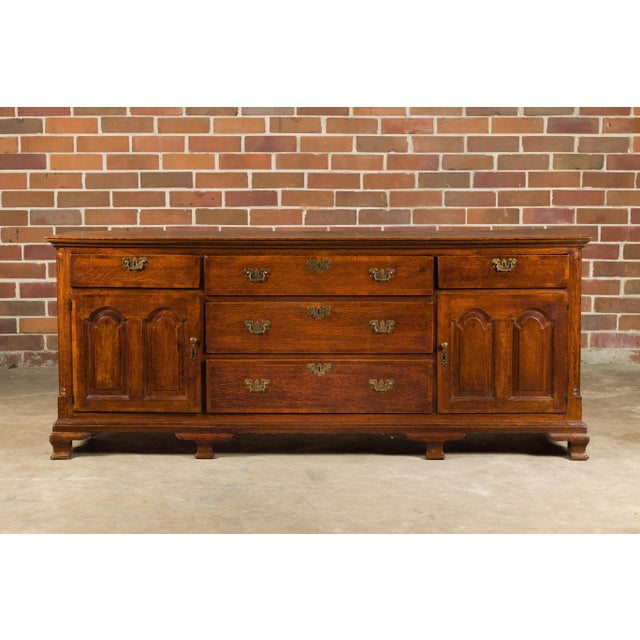 19th Century 19th Century English Oak Buffet with Five Drawers and Two Doors For Sale - Image 5 of 12