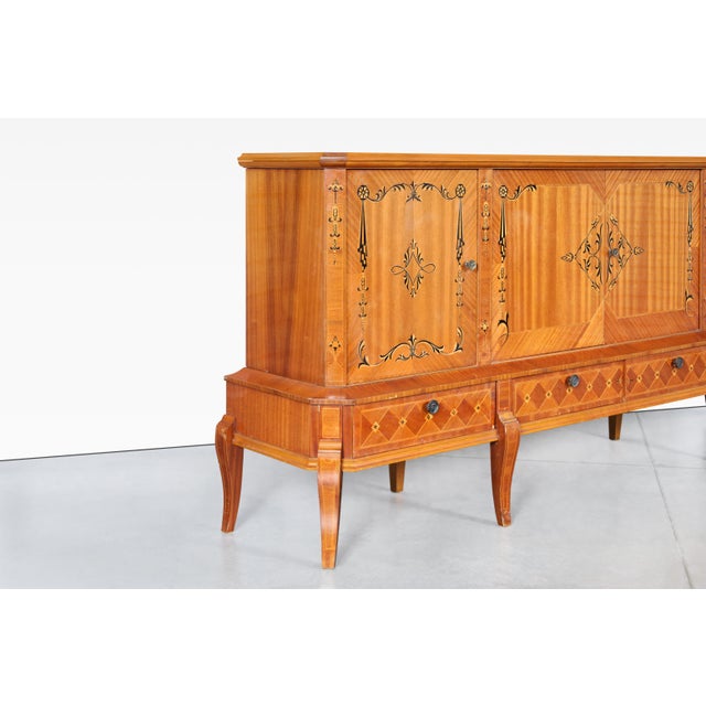 Mid-Century Modern 1940s Romanian Art Deco Sideboard With Exotic Wood Inlay For Sale - Image 3 of 12