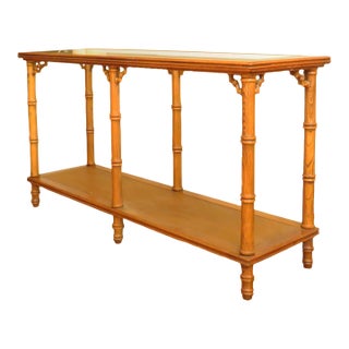 1970s Chinoiserie Faux Bamboo / Glass / Woven Cane Console Table For Sale