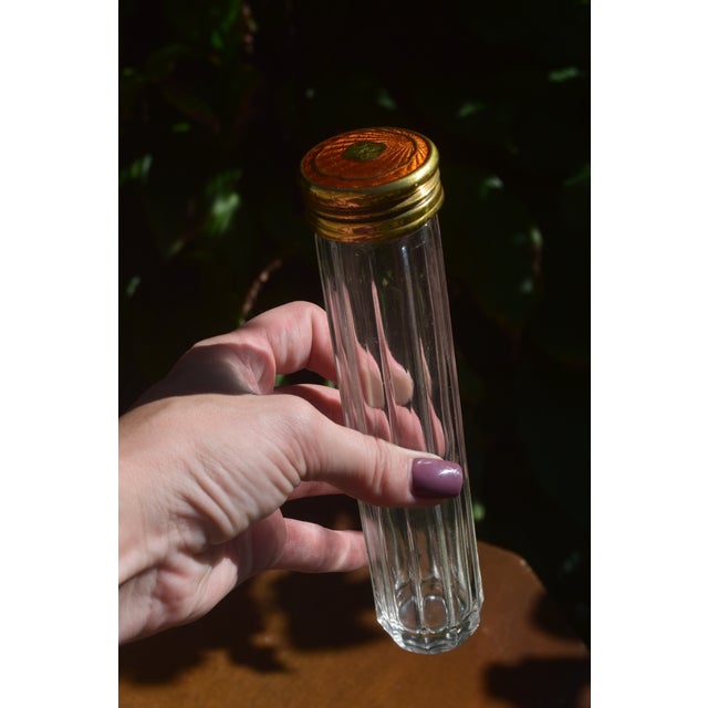 Traditional Antique Glass Vanity Bottle With Guilloché Enamel Monogrammed Cap For Sale - Image 3 of 4