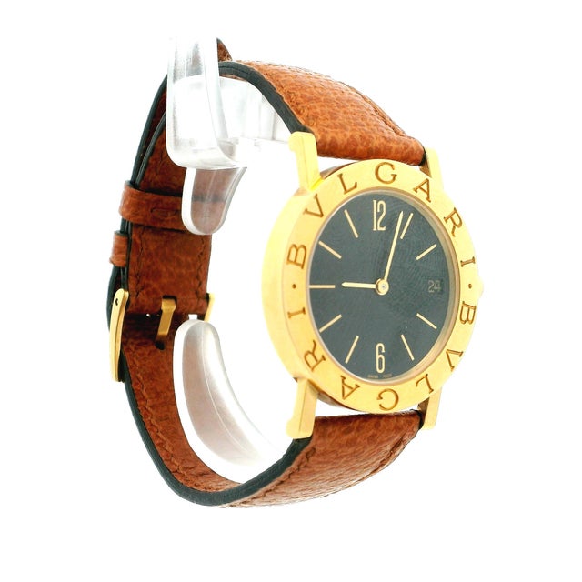 Contemporary Vintage Bvlgari Bvlgari Bb30gl 18k Gold Black Dial Watch For Sale - Image 3 of 14