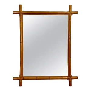 1960's Mid-Century Modern Bamboo And Rattan Large Wall Mirror
