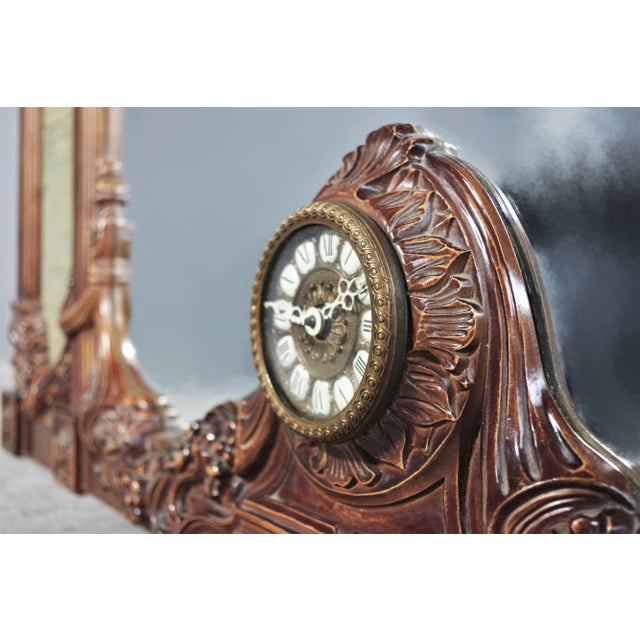 Wood Mirror with Clock, 1960s For Sale - Image 10 of 15