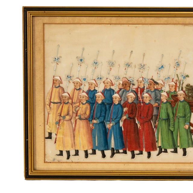 Antique Chinese Qing Dynasty Imperial Gouache Watercolor Pith Painting 1840 For Sale - Image 4 of 10