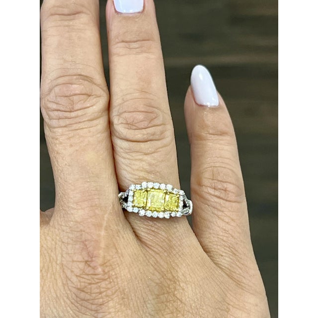 Modern 1.71 Ct Natural Yellow & Diamond Ring Size 6.25 For Sale - Image 3 of 5