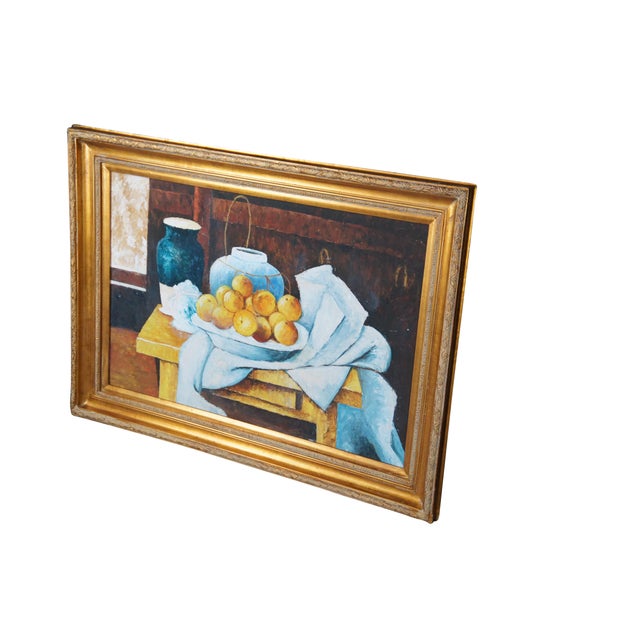 Expressionism Late 20th Century Still Life With a Chest of Drawers After Paul Cezanne Oil Painting Framed For Sale - Image 3 of 11