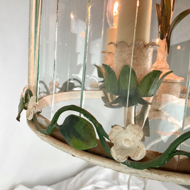 White 1950s Hand Painted Italian Floral Lantern For Sale - Image 8 of 9