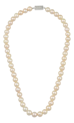 51 Round White Fresh Water Pearls Strand Necklace Set in Silver Clasp