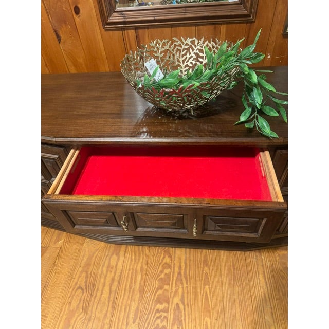 1960s American MCM Walnut Spanish Style Buffet With Pillow Tufted Facade For Sale In Philadelphia - Image 6 of 12