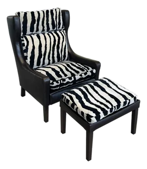 Børge Mogensen Style Leather Wingback & Ottoman