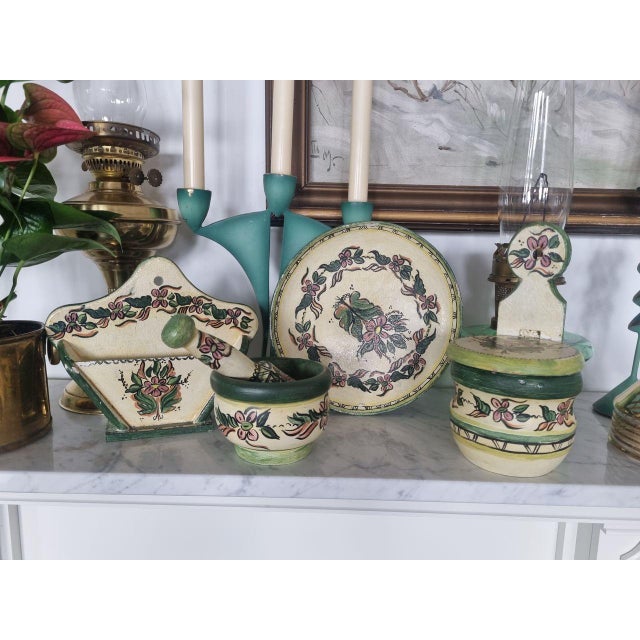 Wood Art Deco Wooden Painted Mortar, Container and Platter, 1930s, Set of 5 For Sale - Image 7 of 13