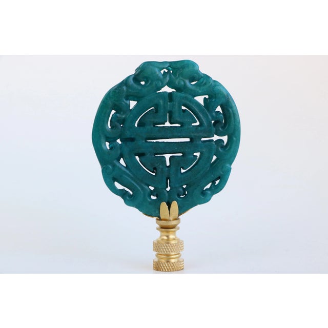 Chinoiserie Chinese Longevity Symbol Lamp Finial on Brass Hardware For Sale - Image 3 of 3