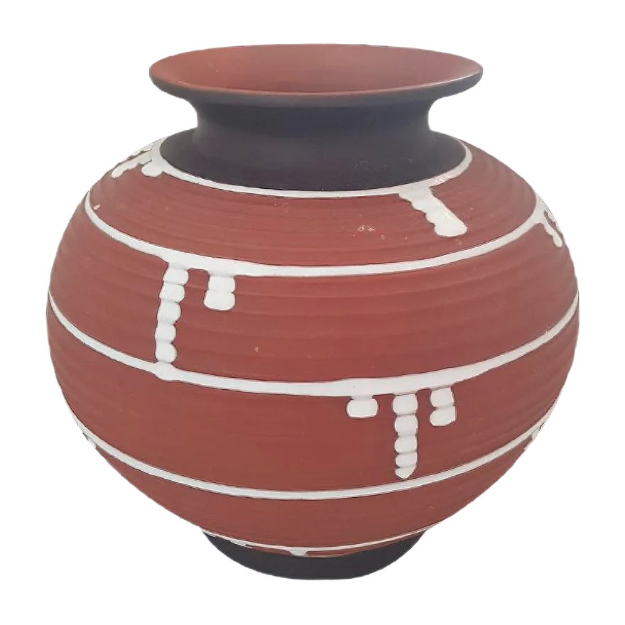 Brown Shards Vase with White Running Glaze, 1950s | Chairish